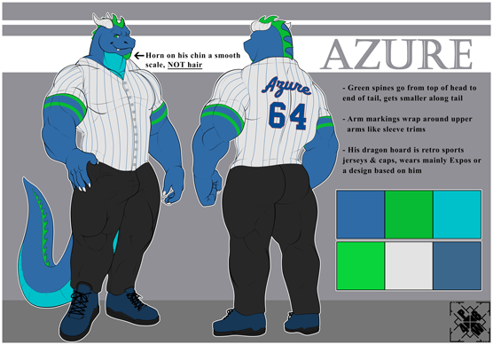 Reference sheet of my blue dragon sona, Azure.